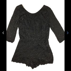 Free People Black Beaded Romper Size 6 Tie Back